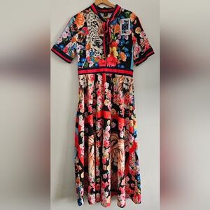 Vibrant Floral Womens Dress with Animal Print Size M